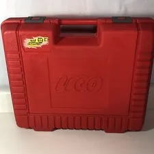 LEGO 1985 Carrying Case Red Plastic Storage Box Bin Gray Buckles Vintage 