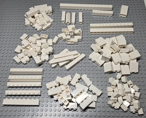 LEGO Lot of 153 White Bricks 1x1 1x2 1x3 1x4 1x8 1x12 1x2x2