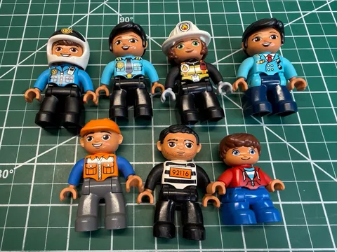 LEGO DUPLO People Figures Lot of 7 Male/Female Police, Inmate, Child, Pilot Etc.
