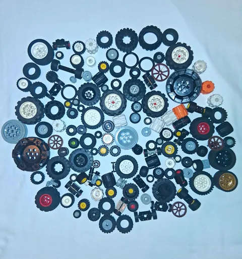 LEGO 1.5 LBS Bulk Lot Mixed Wheels Tires Rims Gears Axles Vehicle  Multicolor