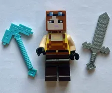 LEGO Minecraft Alex Minifigure w/ Diamond Pickaxe & Sword 3pc