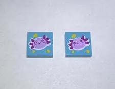 Lego Lot Of 2 Blue 2x2 Printed Tile Tiles  Axolotl Pink Smile Friends New 799