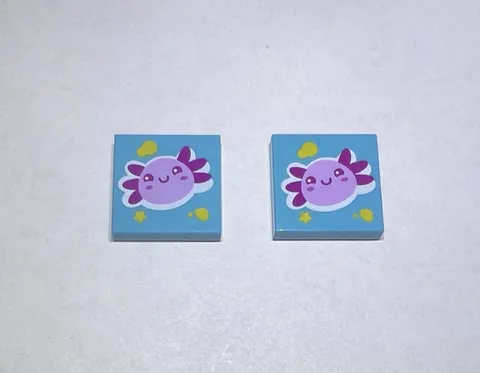 Lego Lot Of 2 Blue 2x2 Printed Tile Tiles  Axolotl Pink Smile Friends New 799