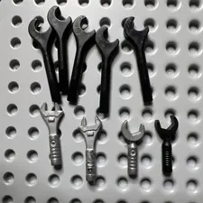 LEGO 11402f 4007 6246e Adjustable Spanner Wrench Tool Flat Silver Black 9pcs
