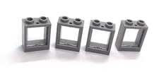 Lego Window 1x2x2 w/ Clear Glass - Med. Stone Gray - 4 Pcs.