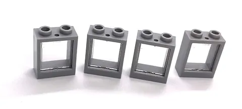 Lego Window 1x2x2 w/ Clear Glass - Med. Stone Gray - 4 Pcs.