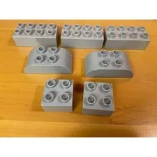Lego Duplo Light Gray Bricks Lot 7pc 2x4 2x2 Curved Slopes 2002 Vintage Pieces