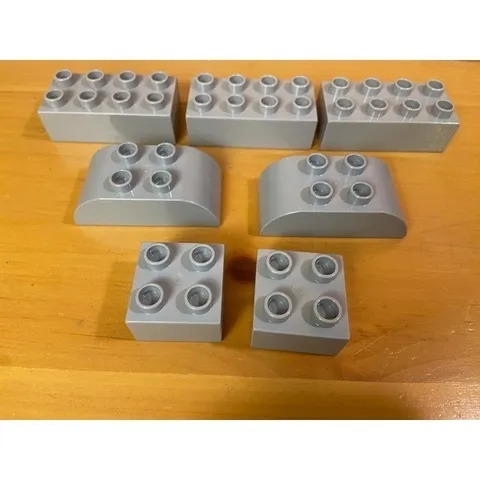 Lego Duplo Light Gray Bricks Lot 7pc 2x4 2x2 Curved Slopes 2002 Vintage Pieces