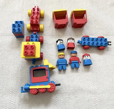 Vintage Lot of Lego DUPLO Train Cars, Conductor, Pilot, Elephant, Blocks, Pieces