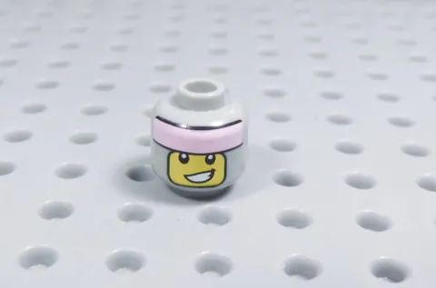 LEGO Light Bluish Gray Dual Sided Printed Head Minifig Pink Headband AY