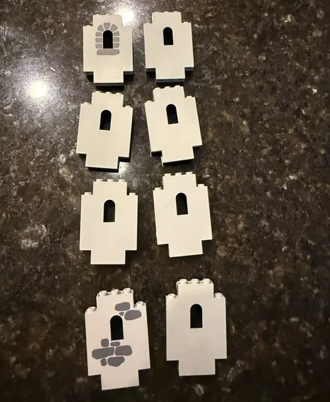 LEGO Light Gray Printed Panel Pieces w/ Arch Cutout, Lot of 8