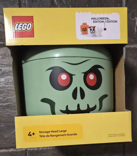 LEGO LARGE STORAGE HEAD HALLOWEEN EDITION GREEN SKELETON ZOMBIE 10 IN NIB 