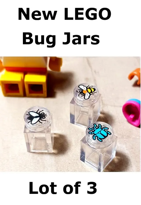 New LEGO Bug Jars Collection Brick Lot of 3 FLY KILLER BEE Wasp BEETLE Chrome
