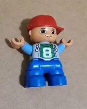 LEGO Duplo Boy Figure Red Cap Green Hoodie Number 8 Blue Pants Minifigure
