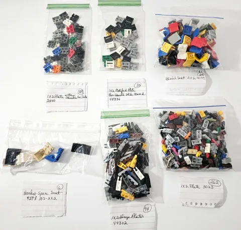 LEGO Bulk Lot 512pc Genuine Parts Plates with Bar Utensil Space Seats Hinge Lot