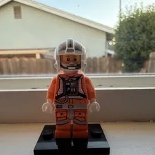 LEGO Orange Pilot Minifigure Plastic Figure w/ White Helmet & Orange Outfit