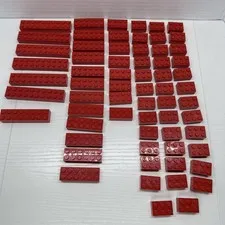 Lego Parts Bricks - Red 2x3, 2x4, 2x6, 2x8 & 2x10 - Lot Of 65