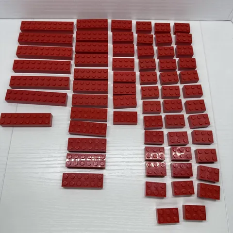 Lego Parts Bricks - Red 2x3, 2x4, 2x6, 2x8 & 2x10 - Lot Of 65