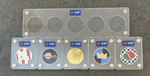 All 5 LEGO VIP Collectible Coins & Display Case Complete Set Brand New