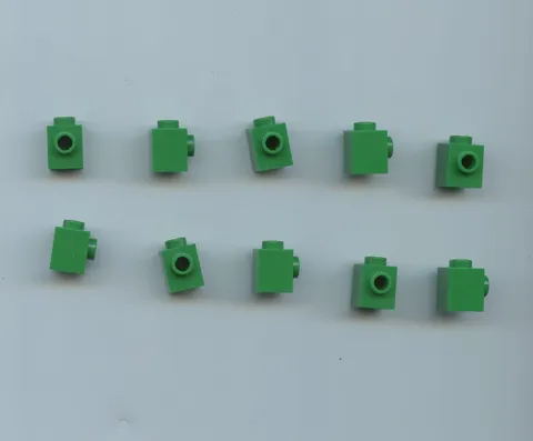 LEGO x 10 Green Brick, Modified 1 x 1 with Stud on Side 87087