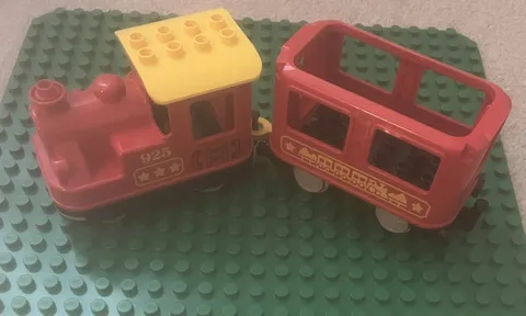 Lego Duplo - Red & Black Battery Operated Train Engine  & Boxcar Pieces (Tested)
