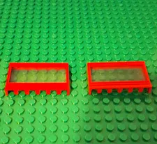 LEGO Vintage Window 1 x 6 x 3 Panorama (Part# 604c01) in red. 2 Pieces W Glass