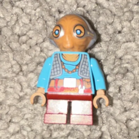 LEGO Minifigure w/ Light Blue Torso, Red Legs, Tan Head & Gray/Blond Hair