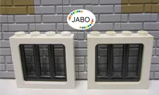 (G12/8/5) LEGO 2 x Window Frames 4033 White 1x4x3 + 6016 Grille Black