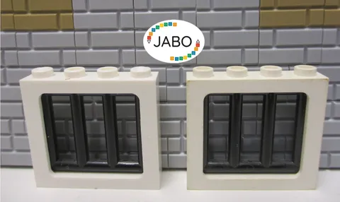 (G12/8/5) LEGO 2 x Window Frames 4033 White 1x4x3 + 6016 Grille Black
