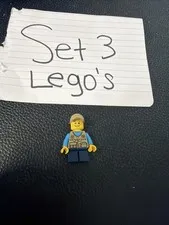 LEGO Minifigure Blue Outfit Tan Vest Dark Blue Legs Tan Cap