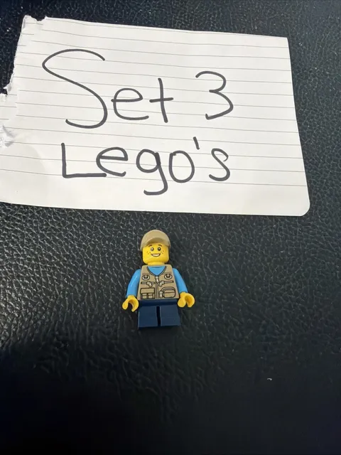LEGO Minifigure Blue Outfit Tan Vest Dark Blue Legs Tan Cap