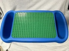 VINTAGE LEGO DUPLO LAP DESK BUILDING TABLE W/ SIDE STORAGE BINS GREEN & BLUE