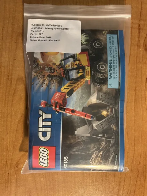 LEGO CITY: Mining Power Splitter (60185) - Complete with Manual and Minifigure