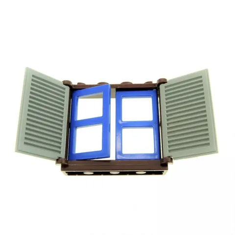 1x Lego Window Frame 1x4x3 Brown Shop 1x2x3 Gray Pane Blue 3854 3856 3853