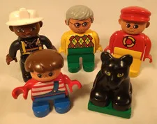 Lego Duplo Lot of 5 Figures Family Black Panther Grandfather Boy Fireman Recycle
