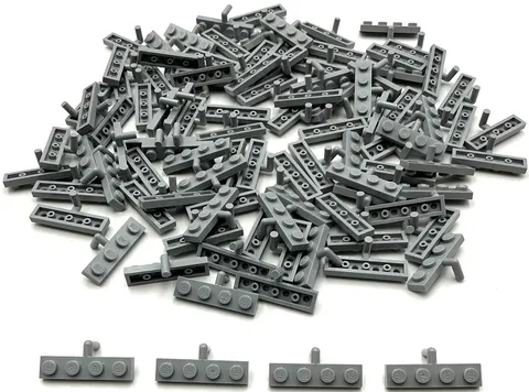 Lego 100 New Light Bluish Gray Plates Modified 1 x 4 with Bar Arm Down Pieces