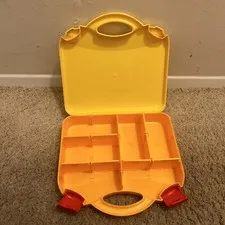 LEGO Yellow Orange Red Plastic Carry TRAVEL CASE Storage Box with 3 Dividers