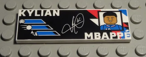 Lego Tile - Tile 2x6 White with Decor Kylian Mbappe