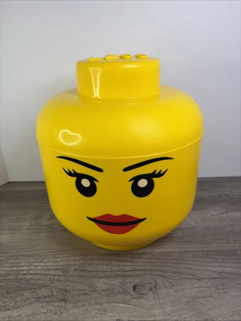 Lego Large Storage Container Yellow Head Face Smiling Girl With Lego