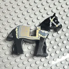 LEGO Black Horse Animal Figure w/ Printed Gray & Gold Saddle Blanket