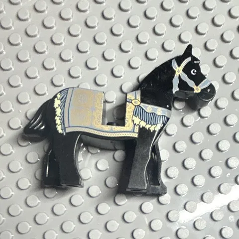 LEGO Black Horse Animal Figure w/ Printed Gray & Gold Saddle Blanket