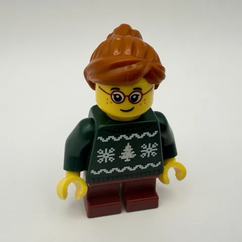 LEGO CITY Part cty1821 - Child, Girl, Dark Green Holiday Sweater, Dark Red Legs