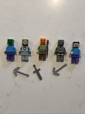 Lego Minecraft Minifigure Rare HTF Pumpkinhead Steve-Knight-Zombie-Skull Arena 1
