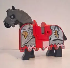 LEGO Horse Animal Figure Printed Red Barding/Armor with Gray Body Pieces
