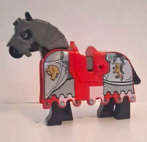 LEGO Horse Animal Figure Printed Red Barding/Armor with Gray Body Pieces