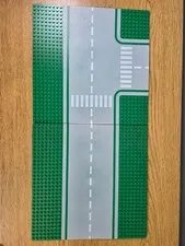 LEGO 32x32 Green Road Straight with Dark Gray Road and 3 way