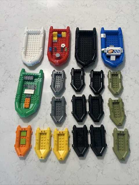19 LEGO Boat Raft Lot Large 62812 Small 30086 City Fire Rescue Police Gray