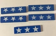 (5)Lego 2431px6 Blue Tile 1x4 White Stars pattern 6345 6513 6331 1991 1796 6646