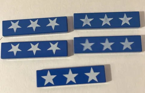 (5)Lego 2431px6 Blue Tile 1x4 White Stars pattern 6345 6513 6331 1991 1796 6646