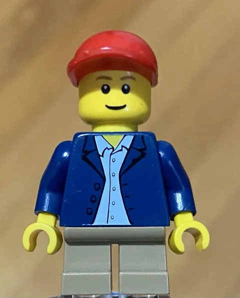 LEGO City Town Little Boy Minifig, Blue Jacket, White Eyes, Red Hat, Short Legs